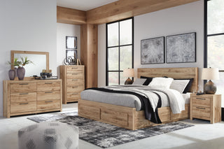 Hyanna King Panel Storage Bed with 1 Side Storage, Dresser and Mirror