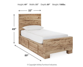 Hyanna Twin Panel Bed with 1 Side Storage, Dresser and Mirror