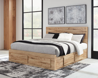 Hyanna King Panel Storage Bed with 1 Side Storage, Dresser and Mirror