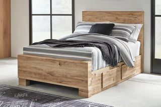 Hyanna Full Panel Bed with 2 Side Storage, Dresser and Mirror