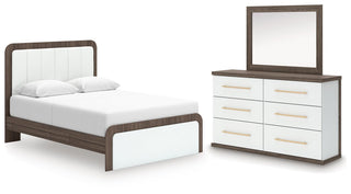 Kendanport Queen Upholstered Platform Bed, Dresser and Mirror