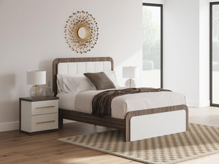 Kendanport Queen Upholstered Bed, Dresser and Nightstand