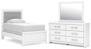 Maeling Twin Upholstered Panel Bed, Dresser and Mirror