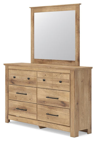 Makidern Queen Panel Bed with Storage, Dresser and Mirror