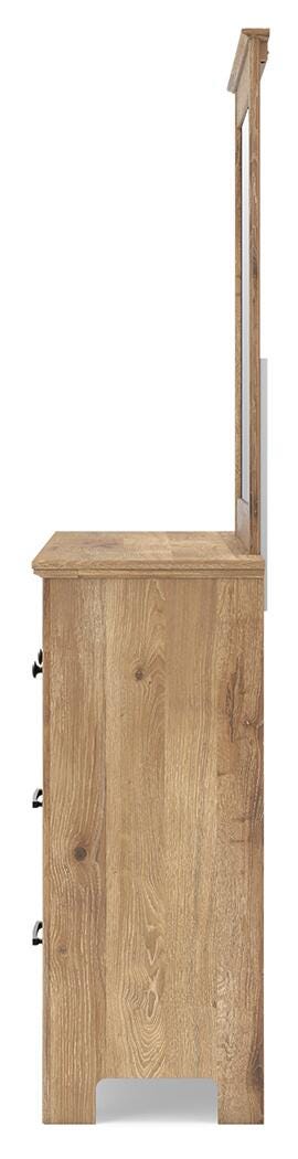 Makidern Queen Panel Bed with Storage, Dresser and Mirror
