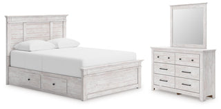 Makidern Queen Panel Bed with Storage, Dresser and Mirror