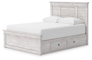 Makidern Queen Panel Bed with Storage, Dresser and Mirror