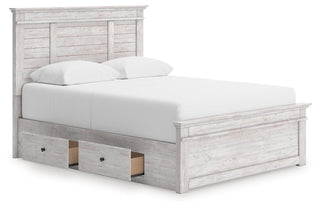 Makidern Queen Panel Bed with Storage, Dresser and Mirror