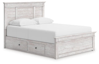 Makidern Queen Panel Bed with Storage, Dresser and Mirror