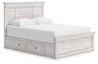 Makidern Queen Panel Bed with Storage, Dresser and Mirror