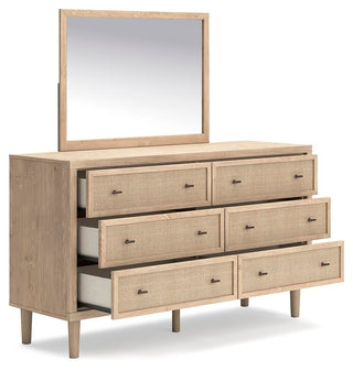 Cielden Queen Upholstered Bed, Dresser and Mirror