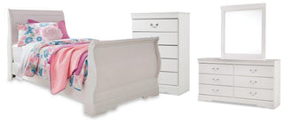 Anarasia Twin Sleigh Bed, Dresser, Mirror and Chest