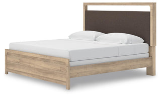 Kinlanni King Upholstered Panel Bed, Dresser, Mirror and Nightstand