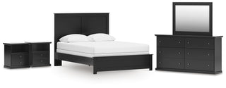 Maribel Queen Panel Bed with Dresser, Mirror and 2 Nightstands