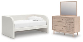 Arloster Twin Upholstered Day Bed, Dresser and Mirror