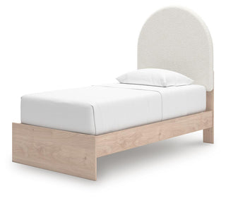 Arloster Twin Upholstered Panel Bed, Dresser and Mirror