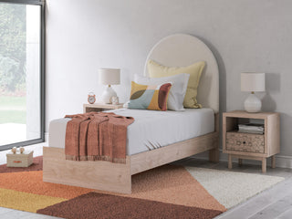 Arloster Twin Upholstered Panel Bed, Dresser and Mirror