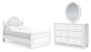 Kozlani Full Upholstered Panel Bed, Dresser and Mirror