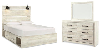 Cambeck Queen Panel Bed with Storage, Dresser and Mirror