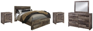 Derekson Queen Panel Storage Bed, Dresser, Mirror and 2 Nightstands