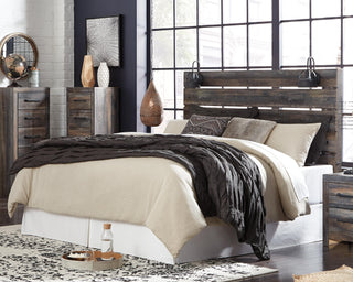 Drystan King Panel Headboard with Metal Frame, Dresser, Mirror, and Nightstand