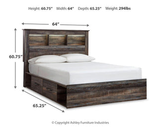 Drystan Bookcase Bed with 4 Storage Drawers - Queen