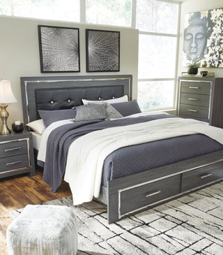 Lodanna King Panel Storage Bed with Mirrored Dresser and Nightstand
