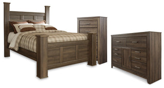 Juararo Queen Poster Bed, Dresser and Chest