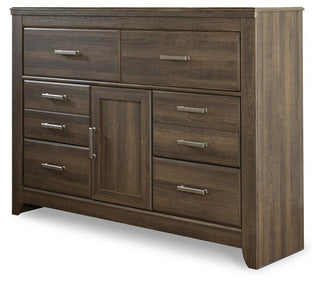 Juararo California King Poster Bed, Dresser, Mirror and 2 Nightstands
