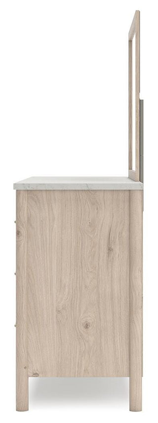 Cadmori Full Upholstered Panel Bed, Dresser and Mirror