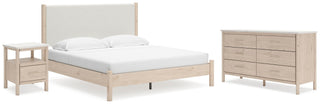 Cadmori King Upholstered Panel Bed, Dresser and Nightstand