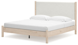 Cadmori King Upholstered Panel Bed, Dresser, Mirror and Nightstand