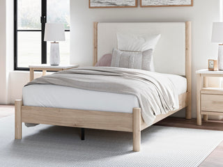 Cadmori Full Upholstered Panel Bed, Dresser and Mirror