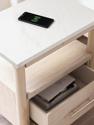 Cadmori King Upholstered Panel Bed, Dresser, Mirror and Nightstand