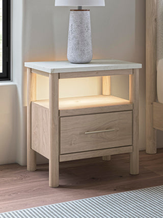 Cadmori King Upholstered Panel Bed, Dresser and Nightstand