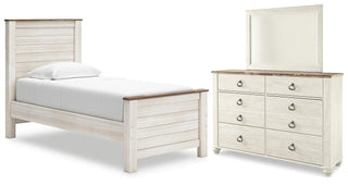 Willowton Twin Panel Bed, Dresser and Mirror