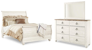 Willowton Queen Sleigh Bed, Dresser and Mirror