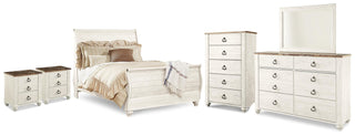 Willowton Queen Sleigh Bed, 2 Dressers, Mirror, Chest and 2 Nightstands