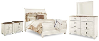 Willowton Queen Sleigh Bed, Dresser, Mirror and 2 Nightstands