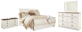 Willowton King Sleigh Bed, Dresser, Mirror and 2 Nightstands