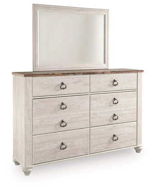 Willowton King Sleigh Bed, Dresser, Mirror and 2 Nightstands