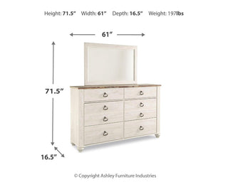 Willowton Queen Panel Bed, Dresser and Mirror