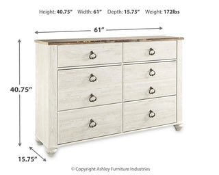 Willowton Queen Sleigh Bed, Dresser and Chest