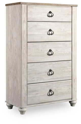 Willowton Queen Sleigh Bed, Dresser, Mirror, Chest and Nightstand