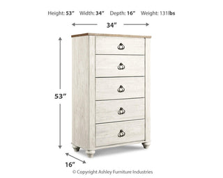 Willowton Queen Panel Bed, Dresser, Mirror, Chest and 2 Nightstands