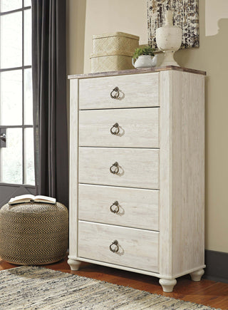 Willowton King Sleigh Bed, Dresser, Mirror, Chest and Nightstand