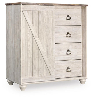 Willowton King Panel Bed, Dresser, Mirror, Chest and Nightstand