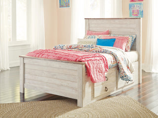 Willowton Full Panel Bed with Storage, Dresser and Mirror