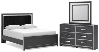 Zuraleus Queen Upholstered Panel Platform Bed, Dresser and Mirror