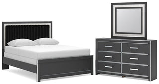 Zuraleus Queen Upholstered Panel Bed, Dresser and Mirror
